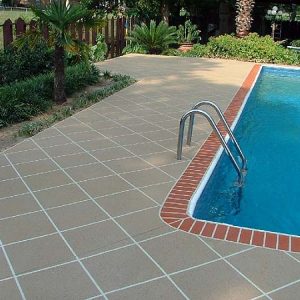 Pool deck brick edge diagonal pattern tan