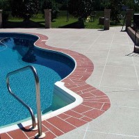 Pool deck large brick edging cream coating