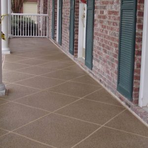 front porch with large diagonal pattern